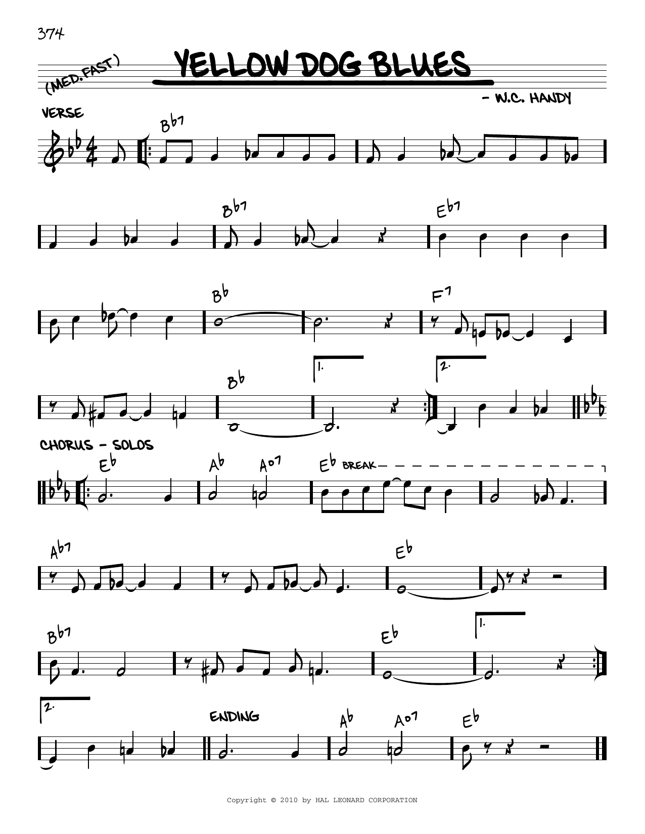 W.C. Handy Yellow Dog Blues (arr. Robert Rawlins) Sheet Music Notes & Chords for Real Book – Melody, Lyrics & Chords - Download or Print PDF