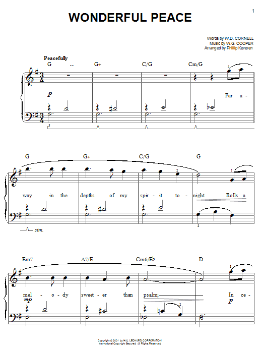 W.D. Cornell Wonderful Peace Sheet Music Notes & Chords for Easy Piano - Download or Print PDF