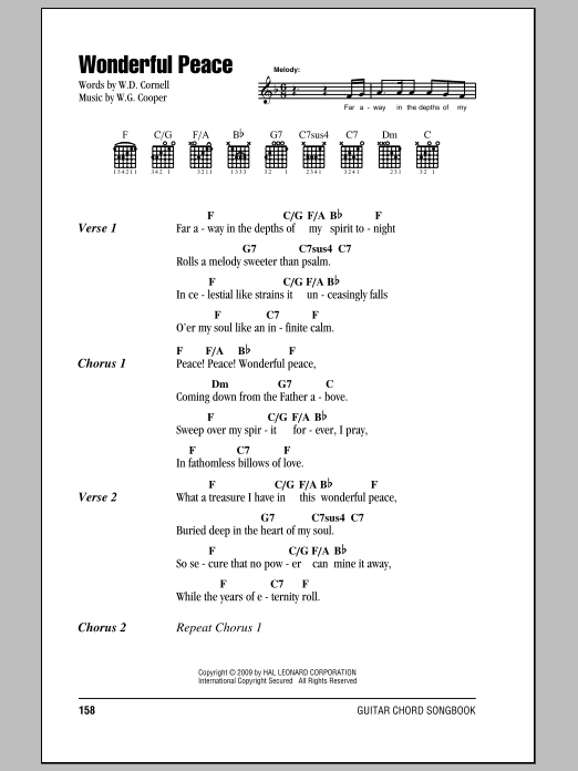 W.D. Cornell Wonderful Peace Sheet Music Notes & Chords for Lyrics & Piano Chords - Download or Print PDF