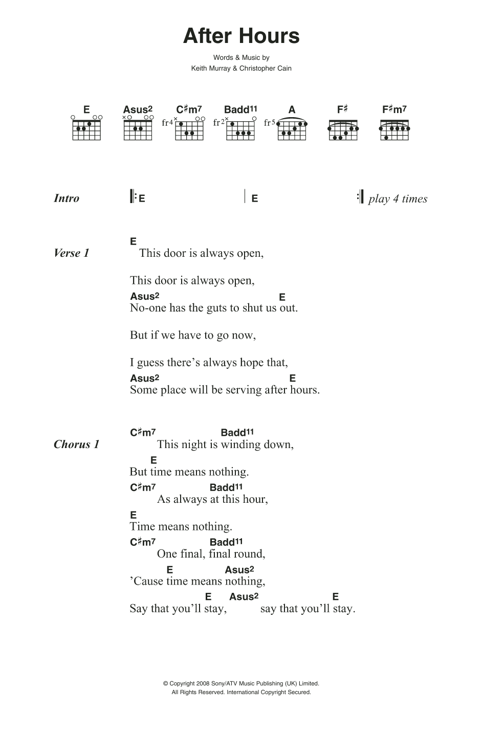 We Are Scientists After Hours Sheet Music Notes & Chords for Lyrics & Chords - Download or Print PDF