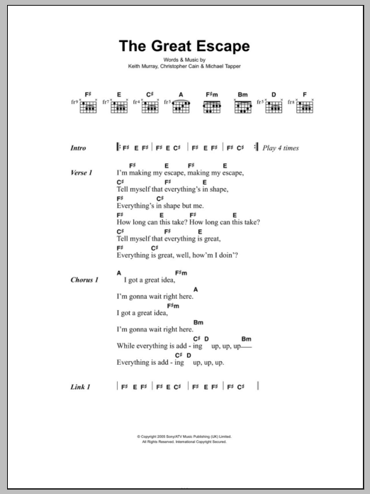 We Are Scientists The Great Escape Sheet Music Notes & Chords for Lyrics & Chords - Download or Print PDF