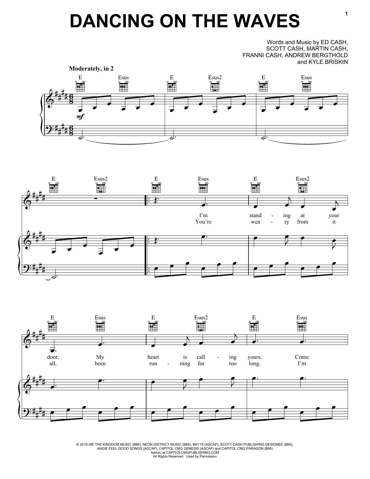 We The Kingdom Dancing On The Waves Sheet Music Notes & Chords for Piano, Vocal & Guitar (Right-Hand Melody) - Download or Print PDF