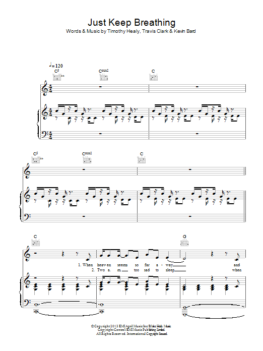 We The Kings Just Keep Breathing Sheet Music Notes & Chords for Piano, Vocal & Guitar (Right-Hand Melody) - Download or Print PDF