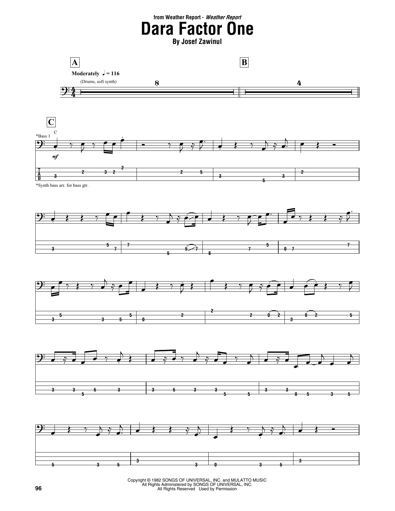 Weather Report Dara Factor One Sheet Music Notes & Chords for Bass Guitar Tab - Download or Print PDF