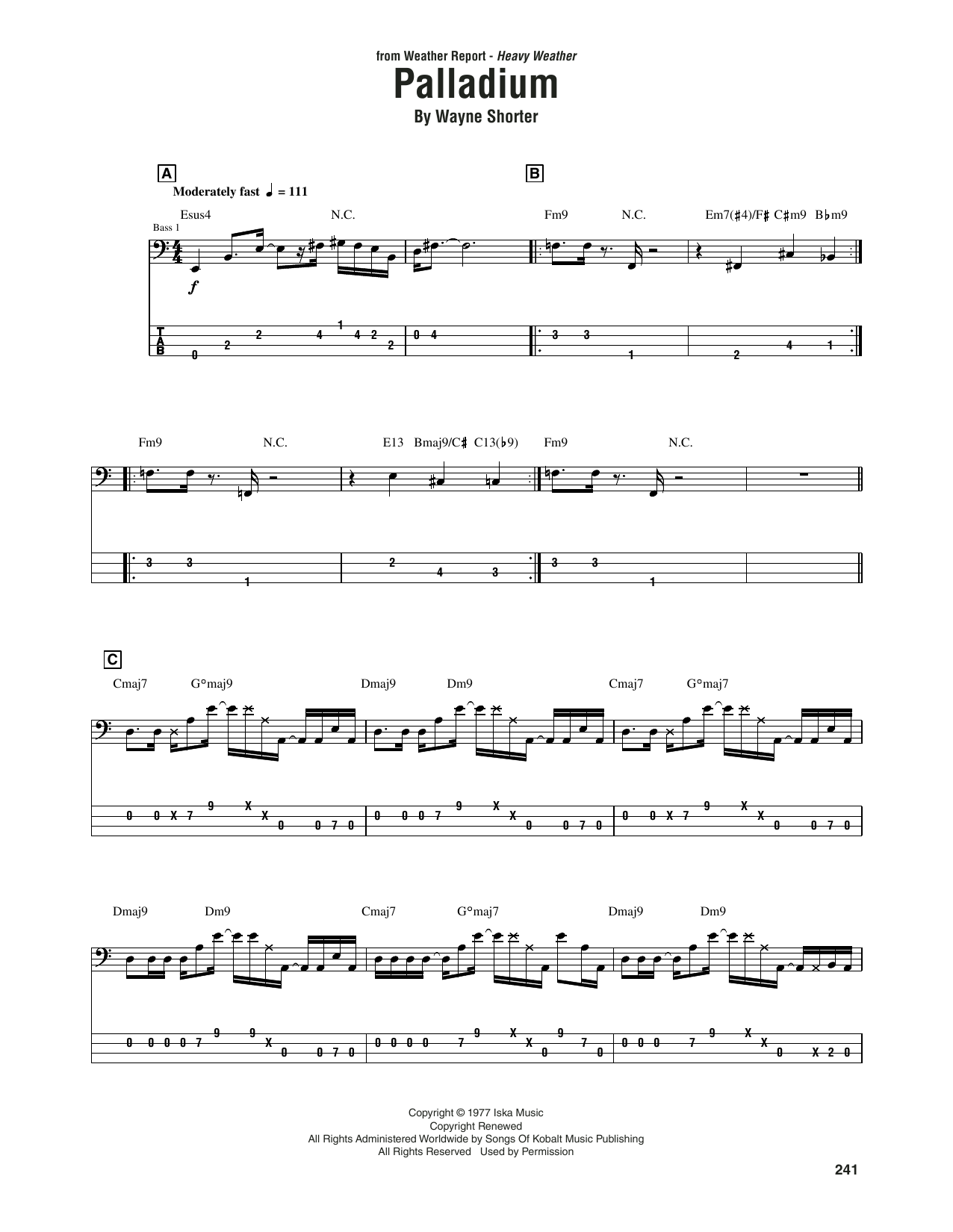 Weather Report Palladium Sheet Music Notes & Chords for Bass Guitar Tab - Download or Print PDF
