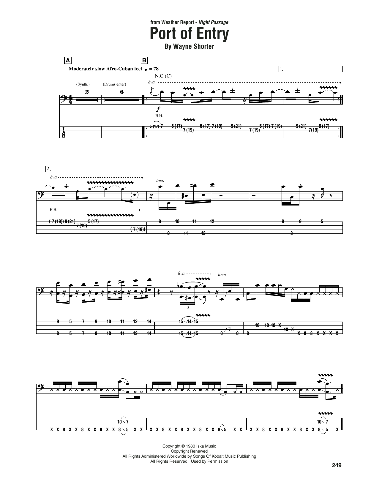 Weather Report Port Of Entry Sheet Music Notes & Chords for Bass Guitar Tab - Download or Print PDF