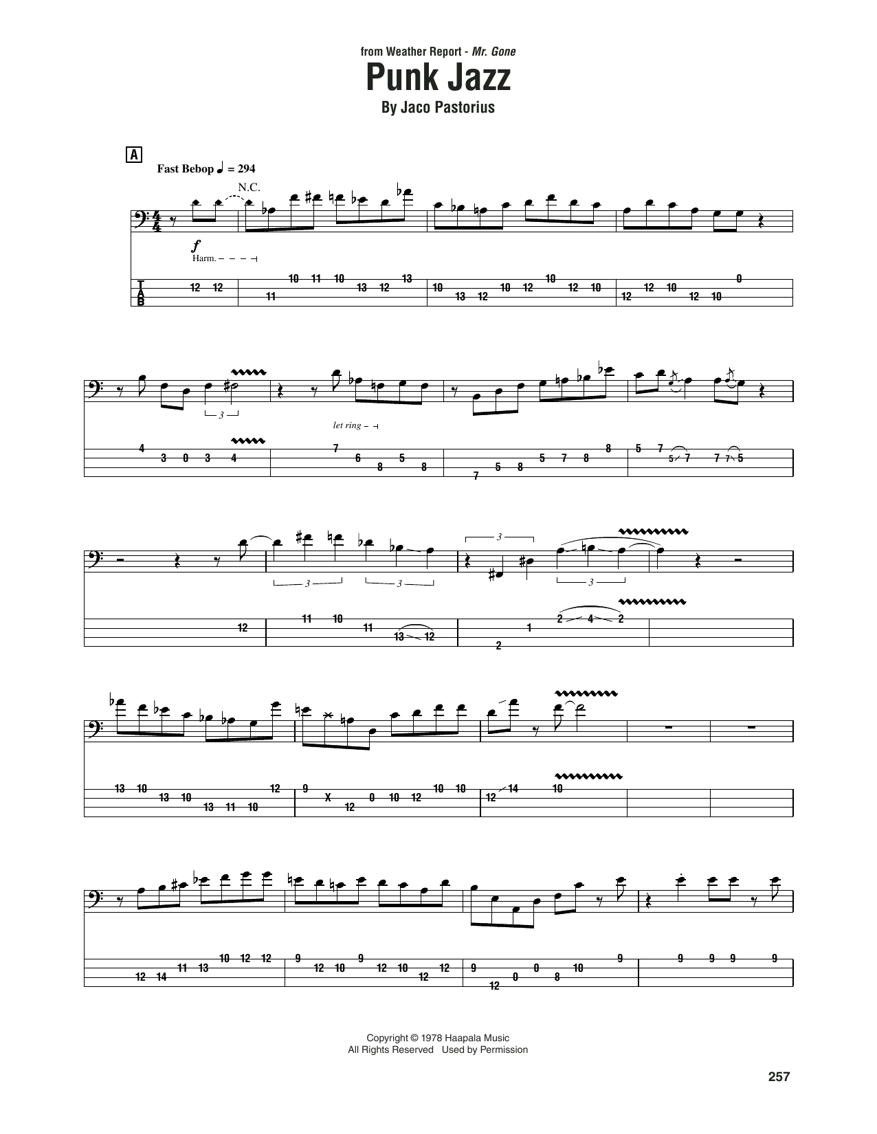 Weather Report Punk Jazz Sheet Music Notes & Chords for Bass Guitar Tab - Download or Print PDF
