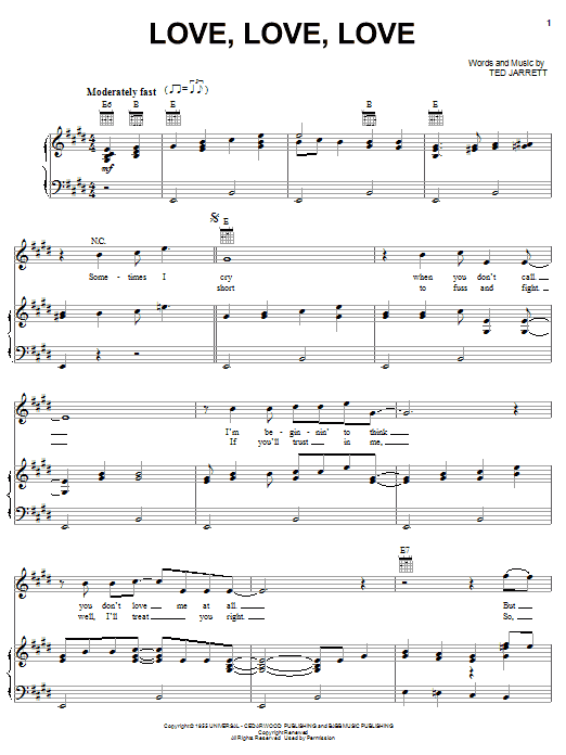 Webb Pierce Love, Love, Love Sheet Music Notes & Chords for Piano, Vocal & Guitar (Right-Hand Melody) - Download or Print PDF