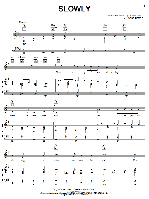 Webb Pierce Slowly Sheet Music Notes & Chords for Piano, Vocal & Guitar (Right-Hand Melody) - Download or Print PDF