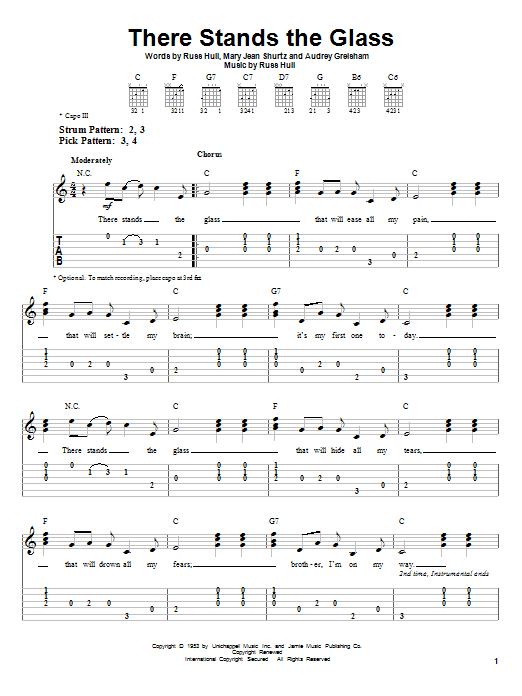 Webb Pierce There Stands The Glass Sheet Music Notes & Chords for Easy Guitar Tab - Download or Print PDF