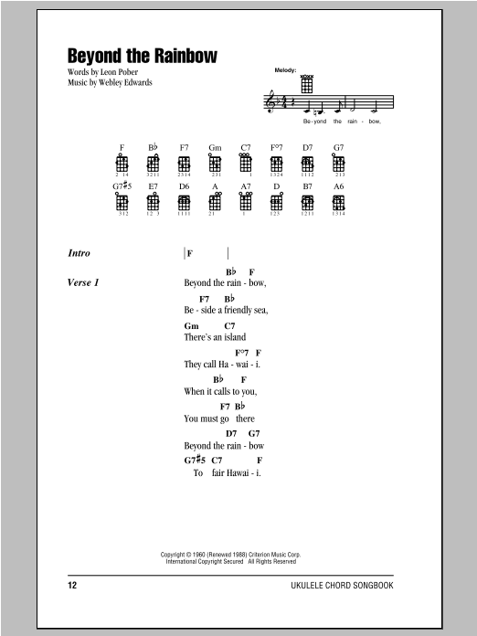 Webley Edwards Beyond The Rainbow Sheet Music Notes & Chords for Ukulele with strumming patterns - Download or Print PDF