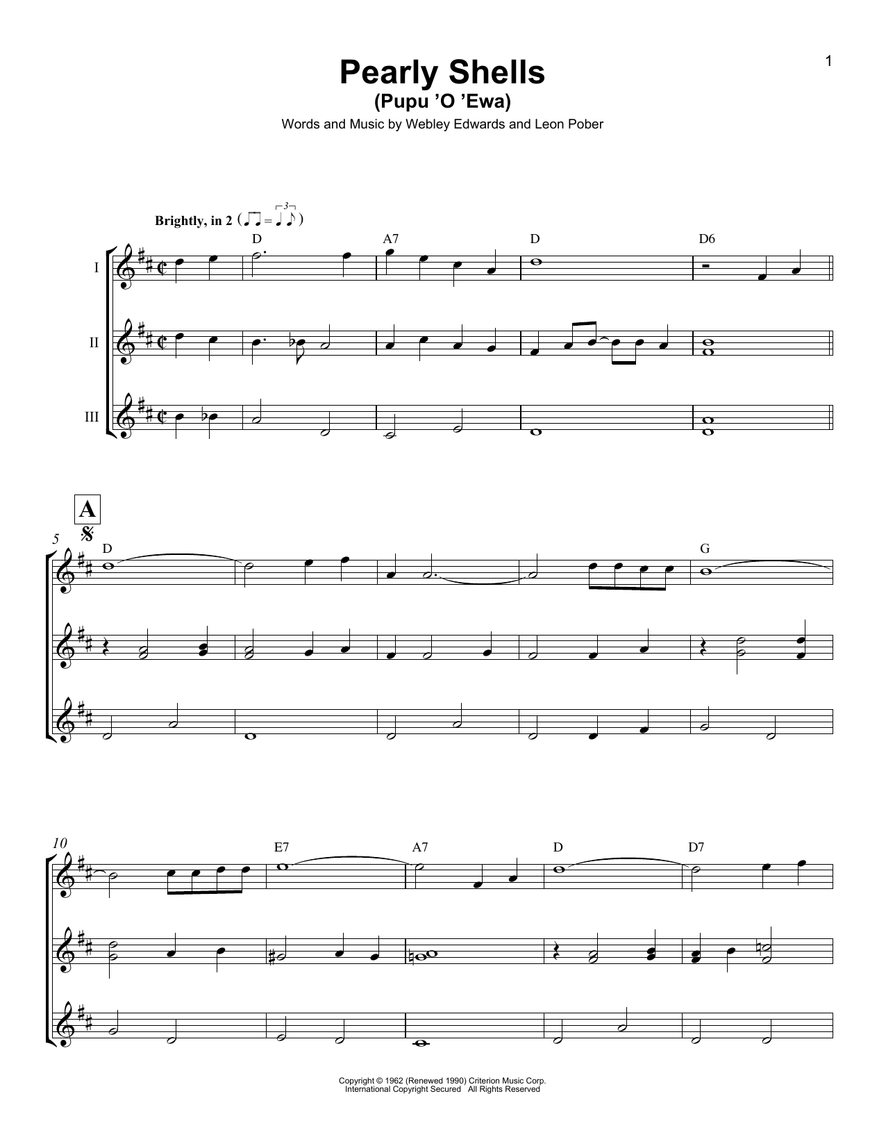 Webley Edwards Pearly Shells (Pupu O Ewa) Sheet Music Notes & Chords for Ukulele Ensemble - Download or Print PDF