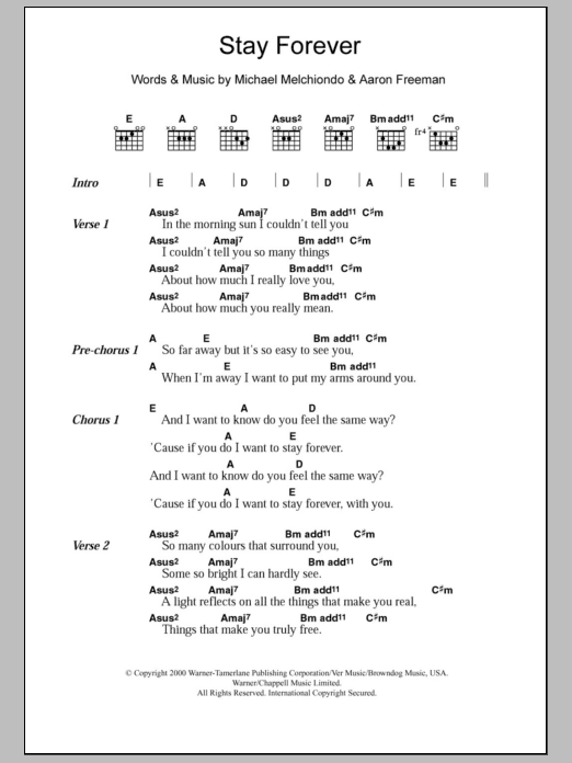 Ween Stay Forever Sheet Music Notes & Chords for Lyrics & Chords - Download or Print PDF