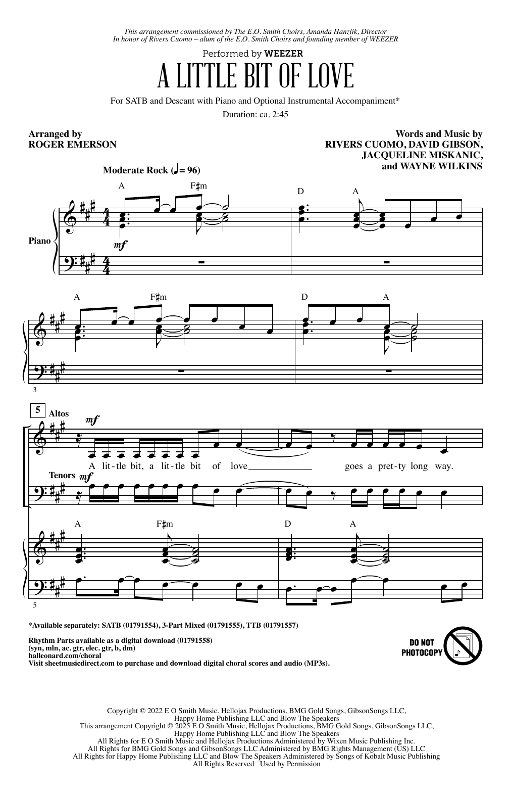 Weezer A Little Bit Of Love (arr. Roger Emerson) Sheet Music Notes & Chords for TTB Choir - Download or Print PDF