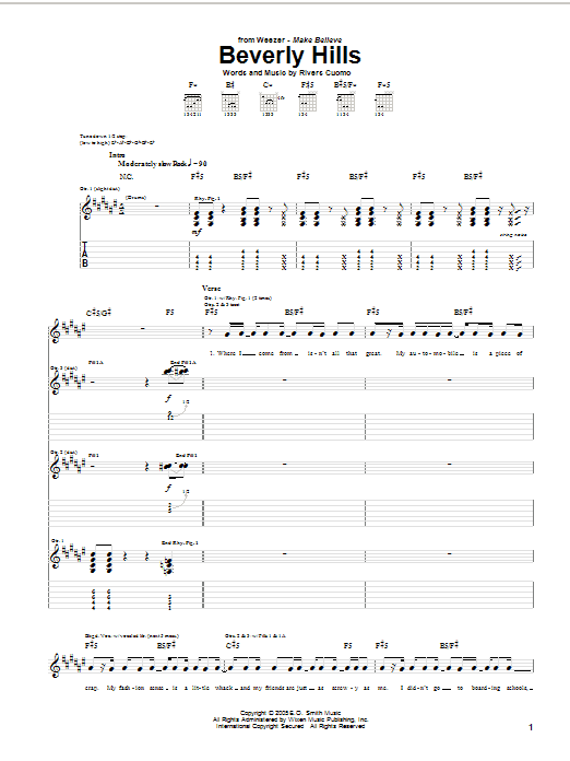Weezer Beverly Hills Sheet Music Notes & Chords for Guitar Tab Play-Along - Download or Print PDF