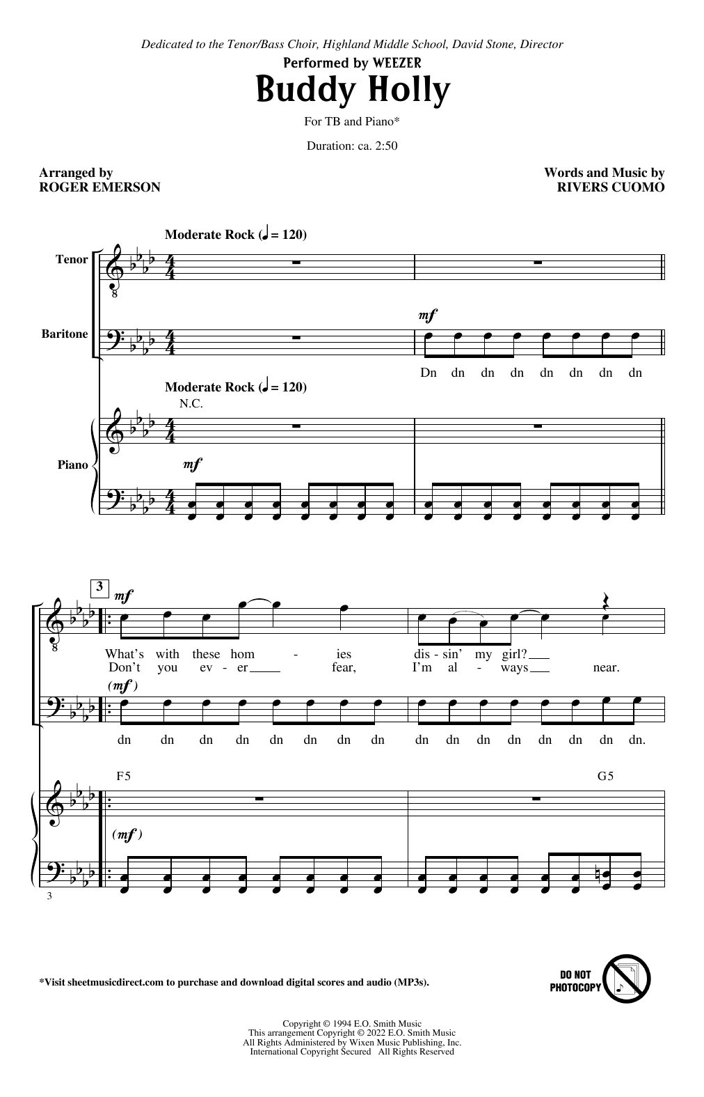 Weezer Buddy Holly (arr. Roger Emerson) Sheet Music Notes & Chords for TB Choir - Download or Print PDF