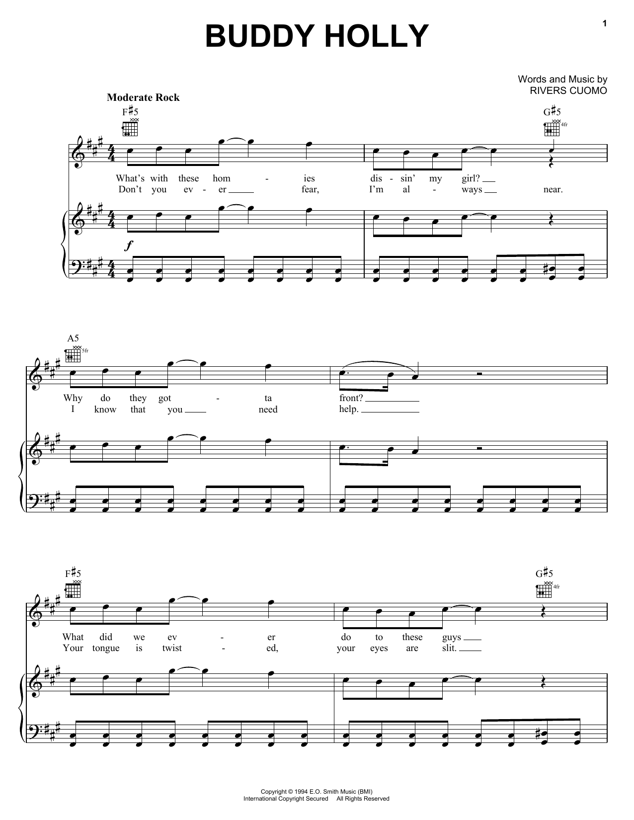 Weezer Buddy Holly Sheet Music Notes & Chords for Easy Guitar - Download or Print PDF