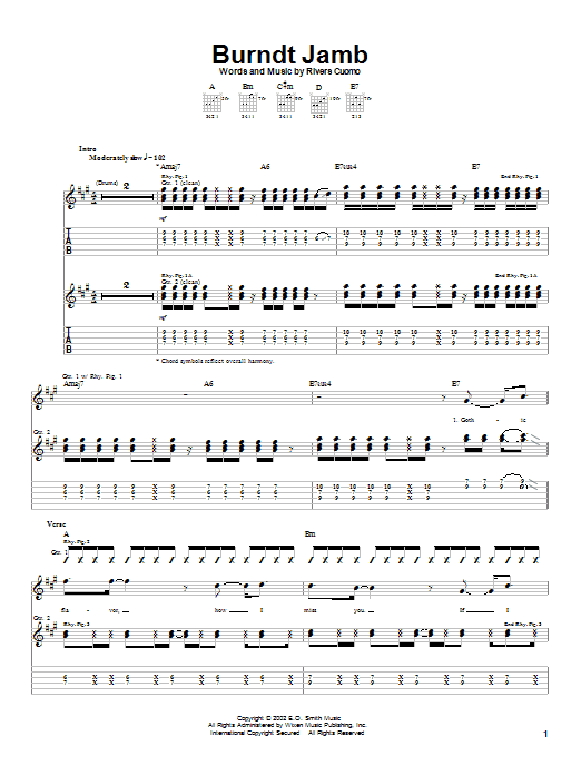 Weezer Burndt Jamb Sheet Music Notes & Chords for Guitar Tab - Download or Print PDF Weezer Burndt Jamb Sheet Music Notes & Chords for Guitar Tab - Download or Print PDF