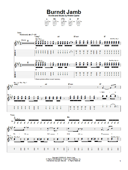 Weezer Burndt Jamb Sheet Music Notes & Chords for Guitar Tab - Download or Print PDF