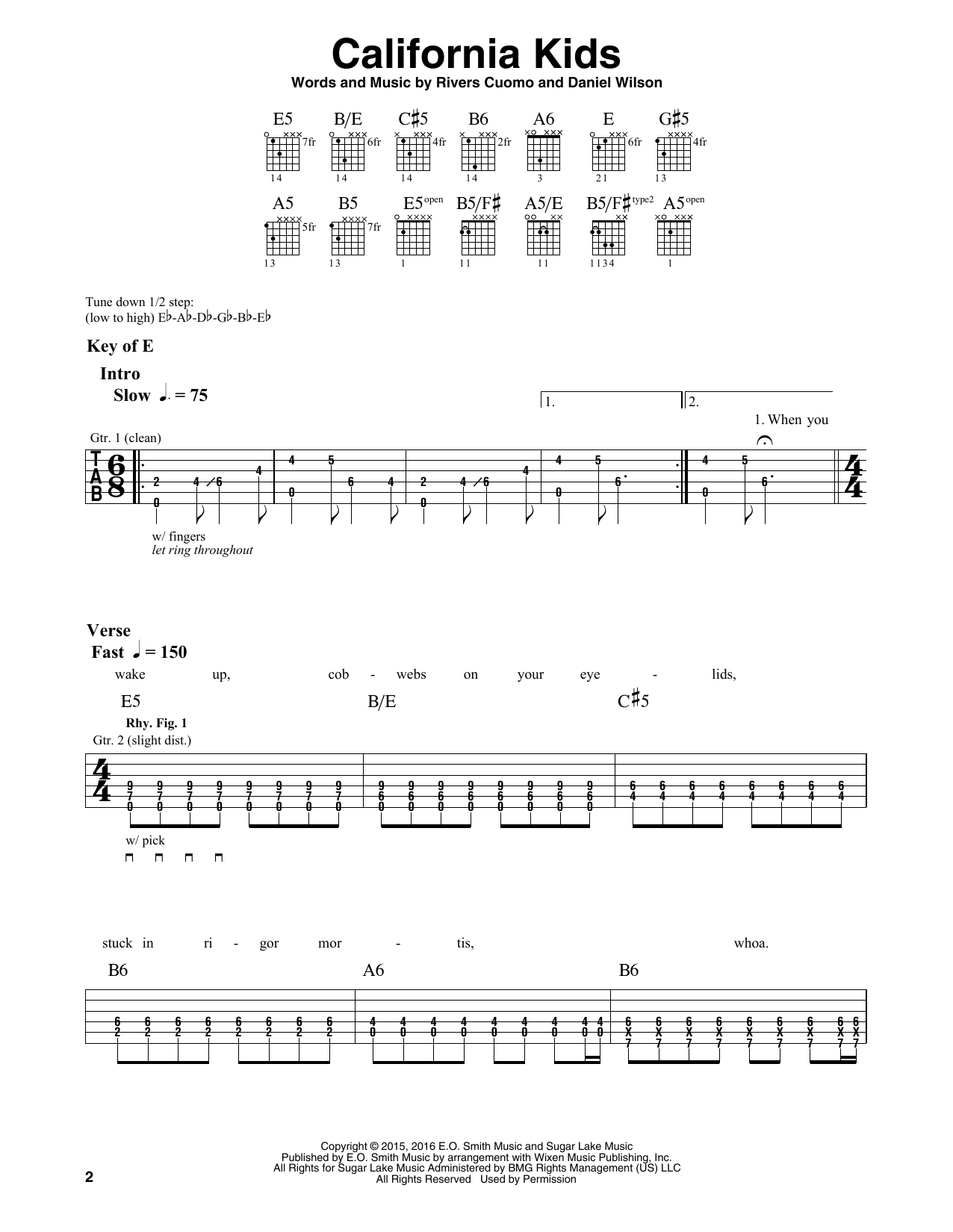 Weezer California Kids Sheet Music Notes & Chords for Guitar Lead Sheet - Download or Print PDF