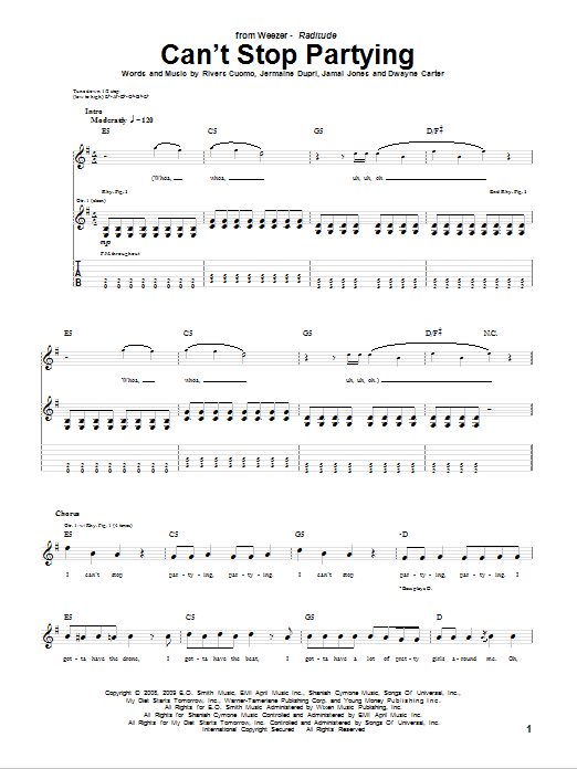 Weezer Can't Stop Partying Sheet Music Notes & Chords for Guitar Tab - Download or Print PDF