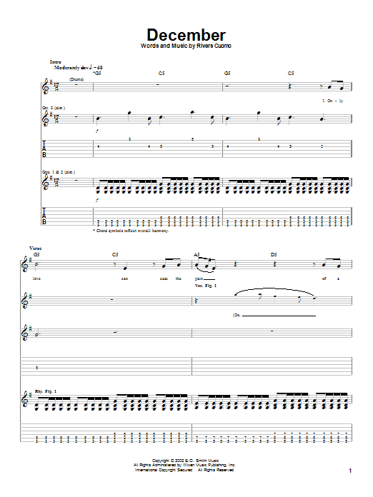 Weezer December Sheet Music Notes & Chords for Guitar Tab - Download or Print PDF