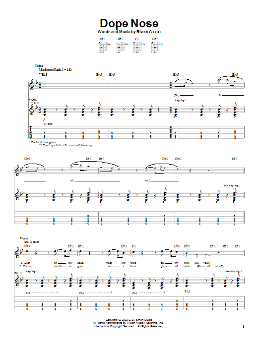 Weezer Dope Nose Sheet Music Notes & Chords for Guitar Tab Play-Along - Download or Print PDF