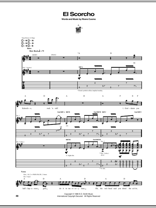 Weezer El Scorcho Sheet Music Notes & Chords for Guitar Tab - Download or Print PDF