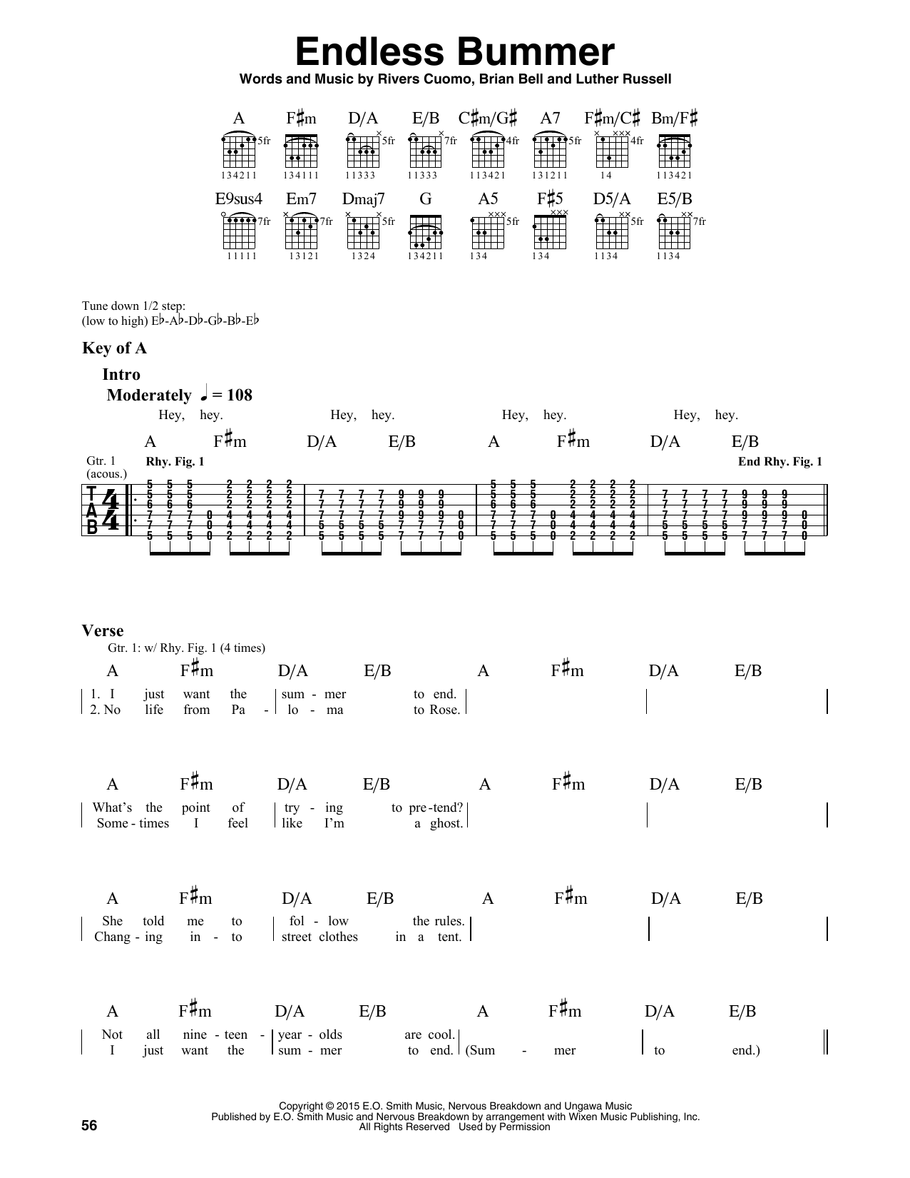 Weezer Endless Bummer Sheet Music Notes & Chords for Guitar Lead Sheet - Download or Print PDF