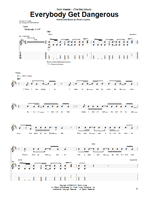 Weezer Everybody Get Dangerous Sheet Music Notes & Chords for Guitar Tab - Download or Print PDF