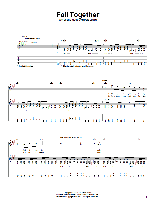 Weezer Fall Together Sheet Music Notes & Chords for Guitar Tab - Download or Print PDF