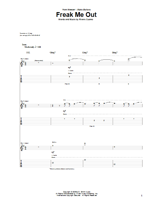 Weezer Freak Me Out Sheet Music Notes & Chords for Guitar Tab - Download or Print PDF