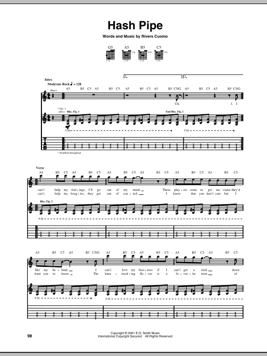 Weezer Hash Pipe Sheet Music Notes & Chords for Easy Guitar Tab - Download or Print PDF
