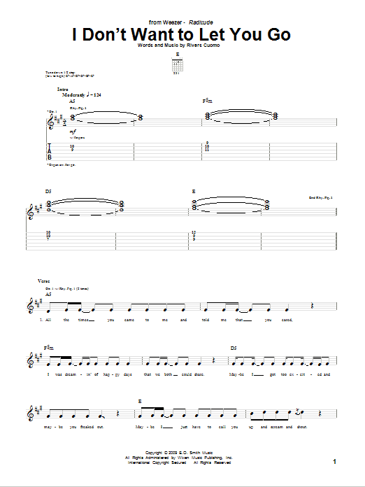 Weezer I Don't Want To Let You Go Sheet Music Notes & Chords for Guitar Tab - Download or Print PDF