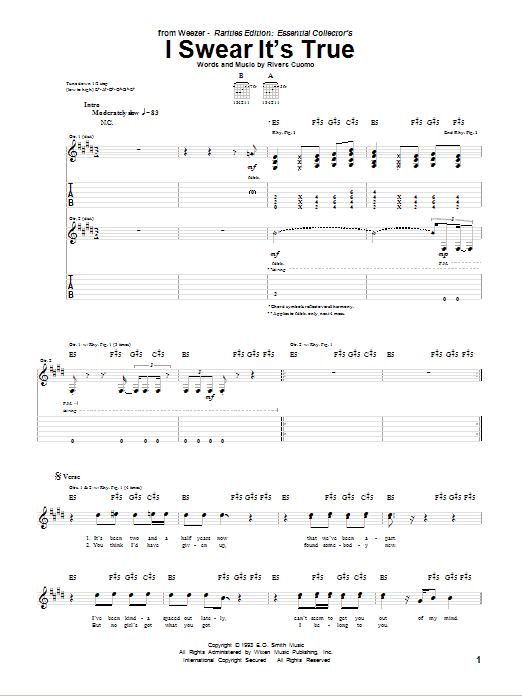 Weezer I Swear It's True Sheet Music Notes & Chords for Guitar Tab - Download or Print PDF Weezer I Swear It's True Sheet Music Notes & Chords for Guitar Tab - Download or Print PDF