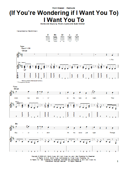 Weezer (If You're Wondering If I Want You To) I Want You To Sheet Music Notes & Chords for Guitar Tab - Download or Print PDF