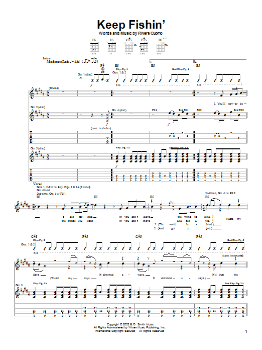 Weezer Keep Fishin' Sheet Music Notes & Chords for Guitar Tab - Download or Print PDF