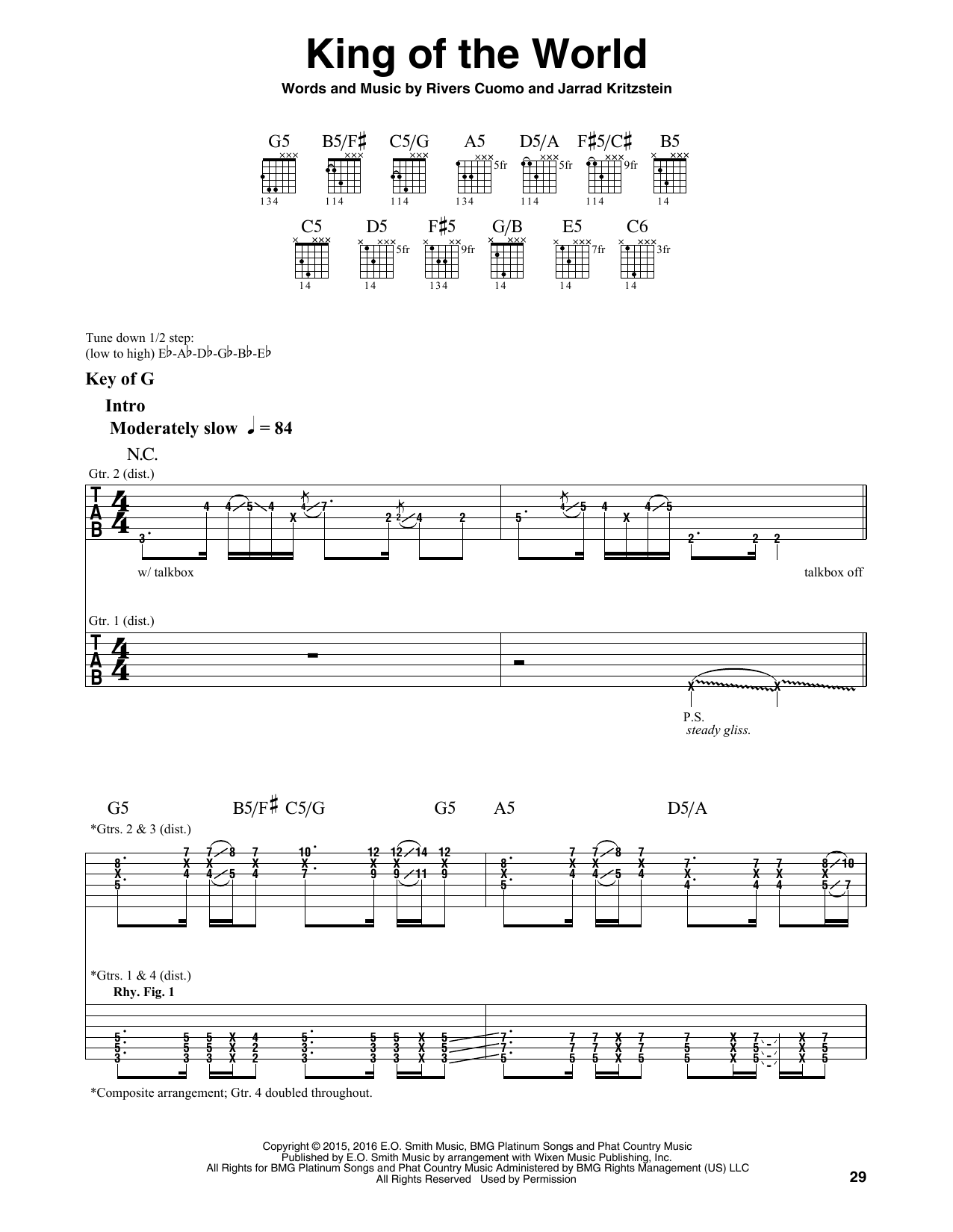 Weezer King Of The World Sheet Music Notes & Chords for Guitar Lead Sheet - Download or Print PDF