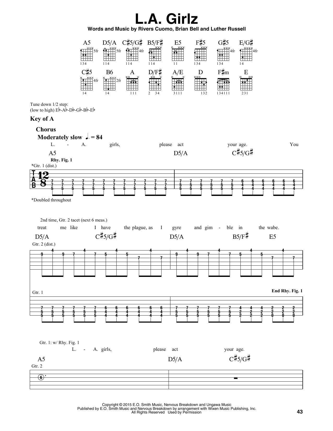 Weezer L.A. Girlz Sheet Music Notes & Chords for Guitar Lead Sheet - Download or Print PDF