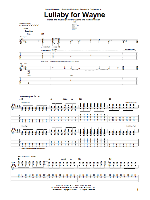 Weezer Lullaby For Wayne Sheet Music Notes & Chords for Guitar Tab - Download or Print PDF