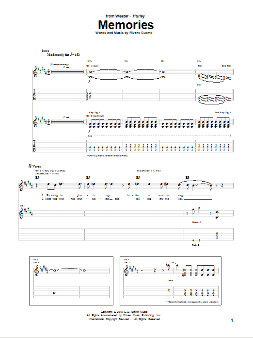 Weezer Memories Sheet Music Notes & Chords for Guitar Tab - Download or Print PDF