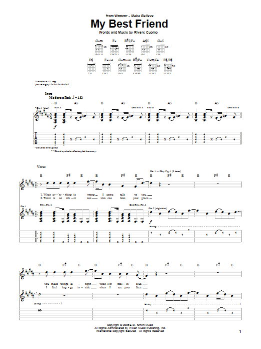 Weezer My Best Friend Sheet Music Notes & Chords for Guitar Tab - Download or Print PDF