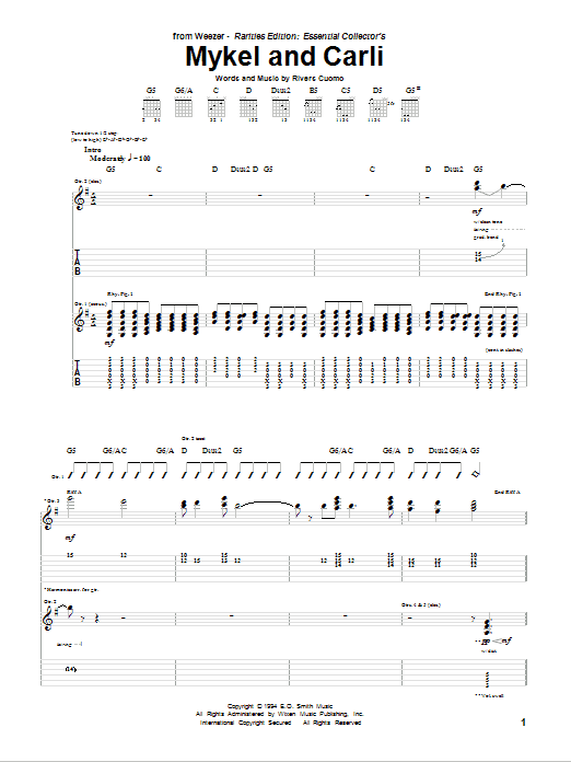 Weezer Mykel And Carli Sheet Music Notes & Chords for Guitar Tab - Download or Print PDF