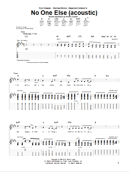 Weezer No One Else Sheet Music Notes & Chords for Guitar Tab - Download or Print PDF