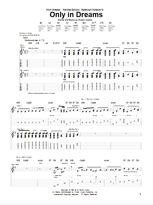 Weezer Only In Dreams Sheet Music Notes & Chords for Guitar Tab - Download or Print PDF