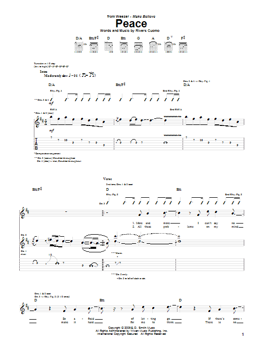 Weezer Peace Sheet Music Notes & Chords for Guitar Tab - Download or Print PDF