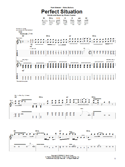 Weezer Perfect Situation Sheet Music Notes & Chords for Guitar Tab - Download or Print PDF