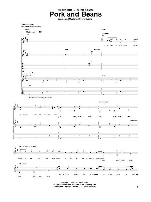 Weezer Pork And Beans Sheet Music Notes & Chords for Easy Guitar Tab - Download or Print PDF