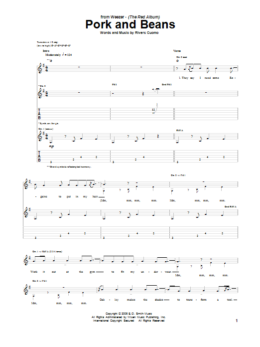 Weezer Pork And Beans sheet music notes and chords. Download Printable PDF.