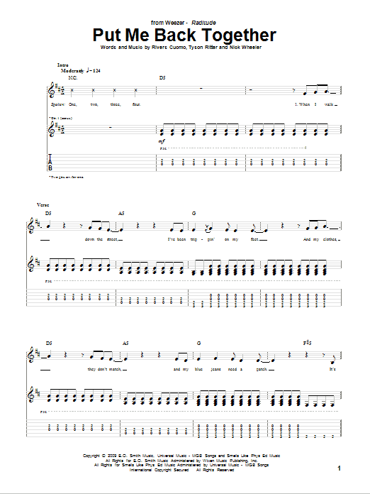 Weezer Put Me Back Together Sheet Music Notes & Chords for Guitar Tab - Download or Print PDF